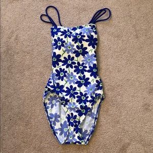 Blue floral one piece swimsuit